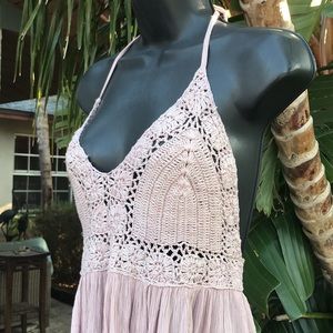 Pastel crochet halter maxi dress